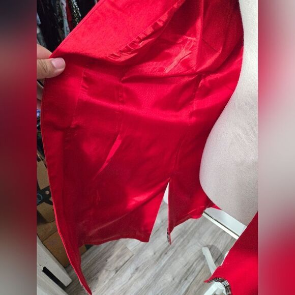 Vintage Grace chuang New York red long open blazer with embellishment - Picture 5 of 11